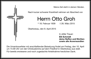 Traueranzeige von Otto Groh von Frankenpost
