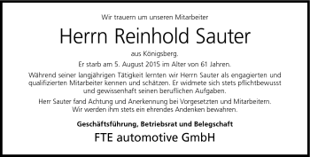 Traueranzeige von Reinhold Sauter von Neue Presse Coburg