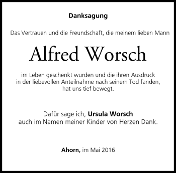 Traueranzeige von Alfred Worsch von Neue Presse Coburg