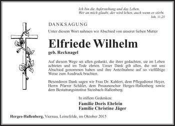 Traueranzeige von Elfriede Wilhelm von Südthüringer Presse