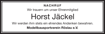 Traueranzeige von Horst Jäckel von Frankenpost