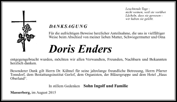 Traueranzeige von Doris Enders von Südthüringer Presse
