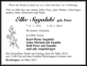 Traueranzeige von Elke Sugalski von Südthüringer Presse