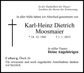 Traueranzeige von Karl-Heinz Dietrich Moosmaier von Neue Presse Coburg