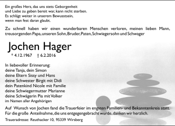 Traueranzeige von Jochen Hager von Frankenpost