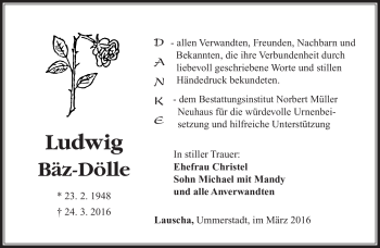Traueranzeige von Ludwig Bäz-Dölle von Südthüringer Presse