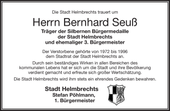 Traueranzeige von Bernhard Seuß von Frankenpost
