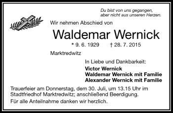 Traueranzeige von Waldemar Wernick von Frankenpost