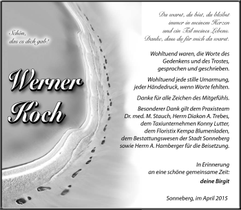 Traueranzeige von Werner Koch von Südthüringer Presse