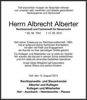 Traueranzeige von Albrecht Alberter von Frankenpost