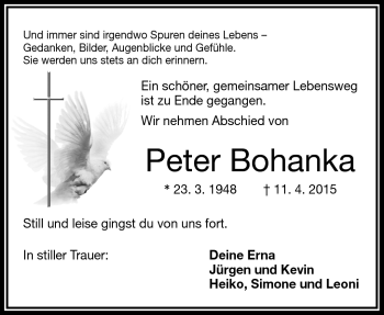 Traueranzeige von Peter Bohanka von Frankenpost
