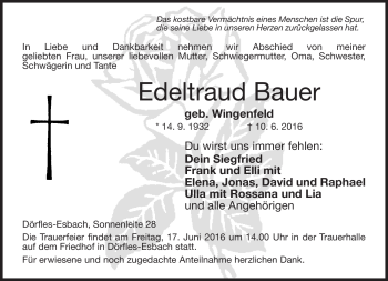 Traueranzeige von Edeltraud Bauer von Neue Presse Coburg