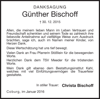 Traueranzeige von Günther Bischoff von Neue Presse Coburg