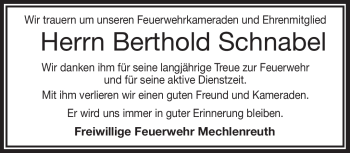 Traueranzeige von Schnabel Berthold von Frankenpost