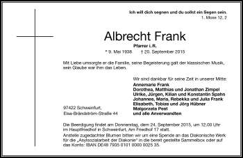 Traueranzeige von Albrecht Frank von Frankenpost
