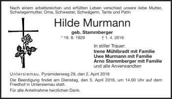 Traueranzeige von Hilde Murmann von Neue Presse Coburg