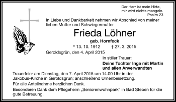 Traueranzeige von Frieda Löhner von Frankenpost