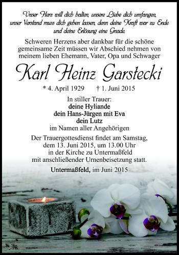 Traueranzeige von Karl-Heinz Garstecki von Südthüringer Presse