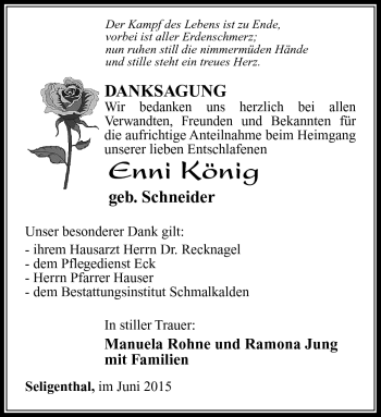 Traueranzeige von Enni König von Südthüringer Presse