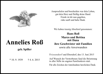 Traueranzeige von Annelies Roß von Neue Presse Coburg