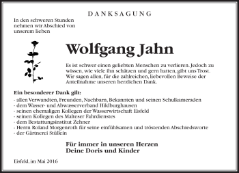 Traueranzeige von Wolfgang Jahn von Südthüringer Presse