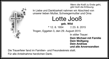 Traueranzeige von Lotte Jooß von Frankenpost