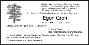 Traueranzeige von Egon Groh von Frankenpost