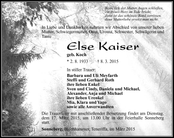 Traueranzeige von Else Kaiser von Südthüringer Presse