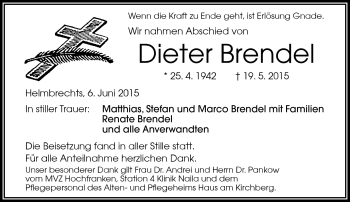 Traueranzeige von Dieter Brendel von Frankenpost