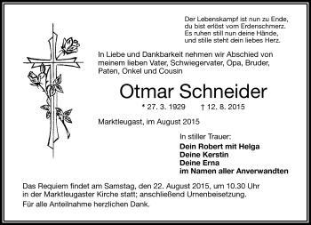Traueranzeige von Otmar Schneider von Frankenpost