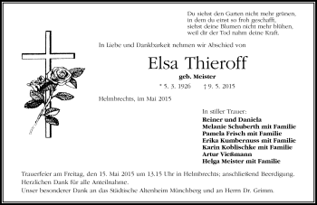 Traueranzeige von Elsa Thieroff von Frankenpost