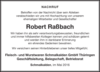 Traueranzeige von Robert Raßbach von Südthüringer Presse