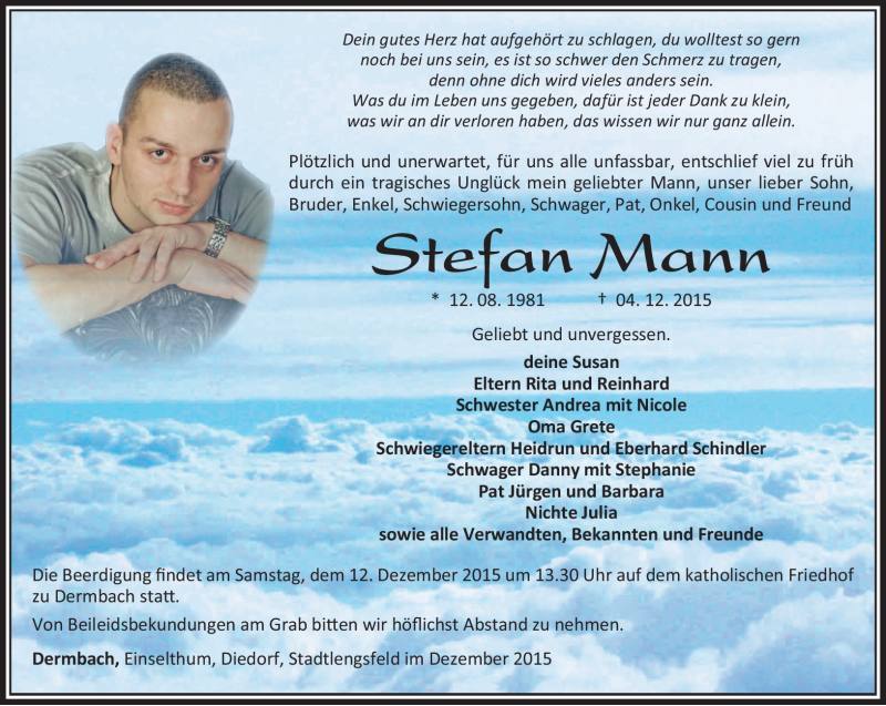  Traueranzeige für Stefan Mann vom 10.12.2015 aus Südthüringer Presse