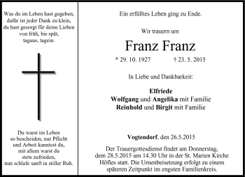 Traueranzeige von Franz Franz von Neue Presse Coburg