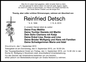 Traueranzeige von Reinfried Detsch von Neue Presse Coburg