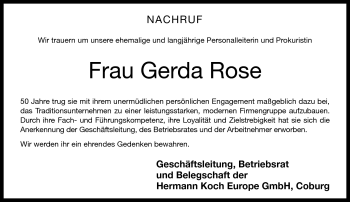 Traueranzeige von Gerda Rose von Neue Presse Coburg