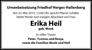 Traueranzeige von Erika Heil von Südthüringer Presse