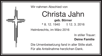 Traueranzeige von Christa Jahn von Frankenpost