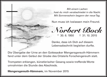 Traueranzeige von Norbert Bock von Südthüringer Presse