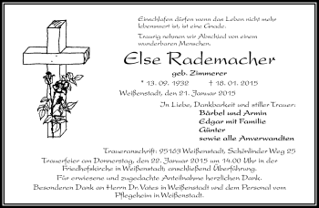 Traueranzeige von Else Rademacher von Frankenpost