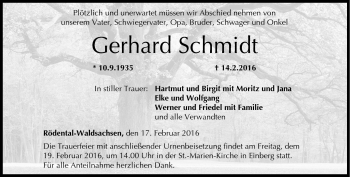 Traueranzeige von Gerhard Schmidt von Neue Presse Coburg