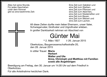 Traueranzeige von Günter Mai von Frankenpost