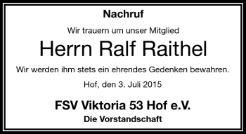 Traueranzeige von Ralf Raithel von Frankenpost