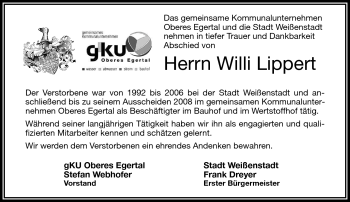 Traueranzeige von Willi Lippert von Frankenpost