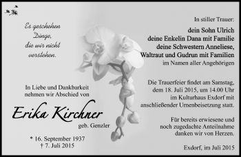 Traueranzeige von Erika Kirchner von Südthüringer Presse