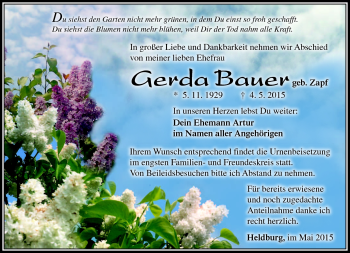 Traueranzeige von Gerda Bauer von Südthüringer Presse
