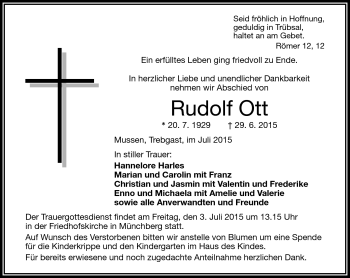 Traueranzeige von Rudolf Ott von Frankenpost