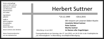 Traueranzeige von Herbert Suttner von Frankenpost