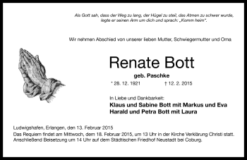 Traueranzeige von Renate Bott von Neue Presse Coburg