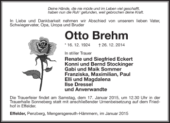 Traueranzeige von Otto Brehm von 80025